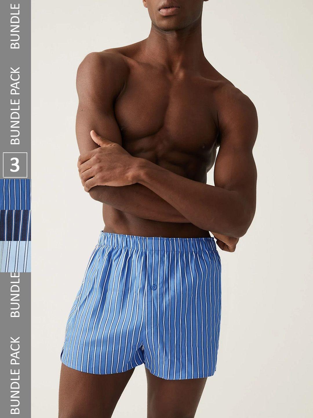 marks & spencer pack of 3 striped pure cotton boxers