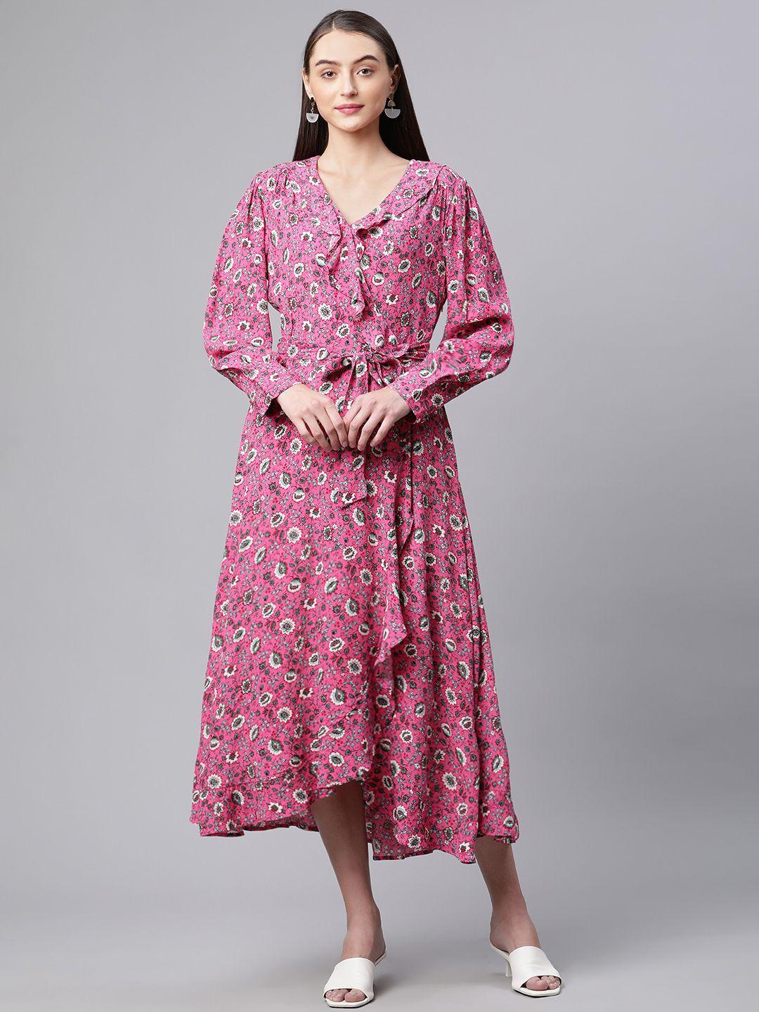 marks & spencer pink & white ethnic motifs midi dress