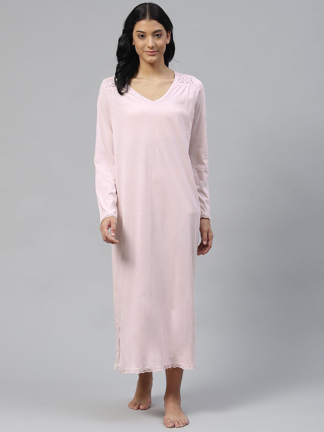 marks & spencer pink pure cotton solid maxi nightdress