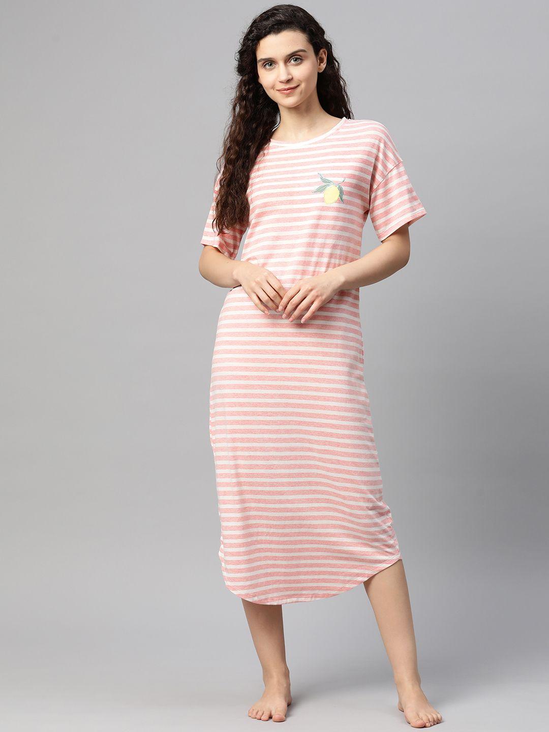 marks & spencer pink striped short sleeves nightdress