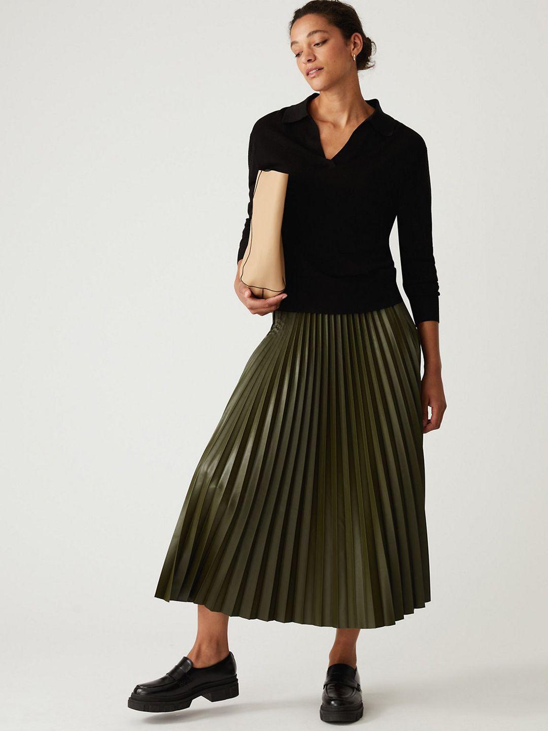 marks & spencer pleated midi flared skirt