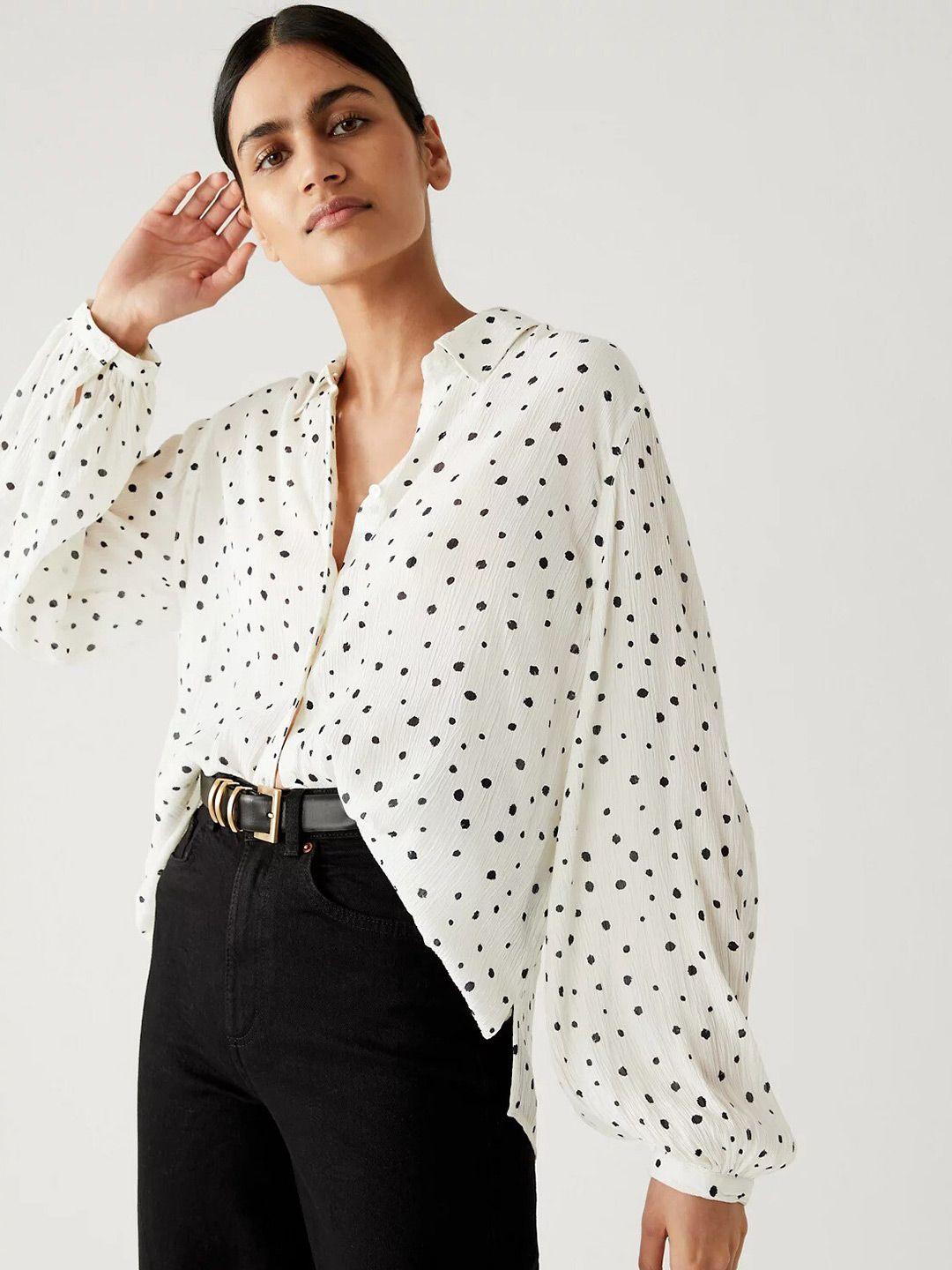 marks & spencer polka dot printed casual shirt