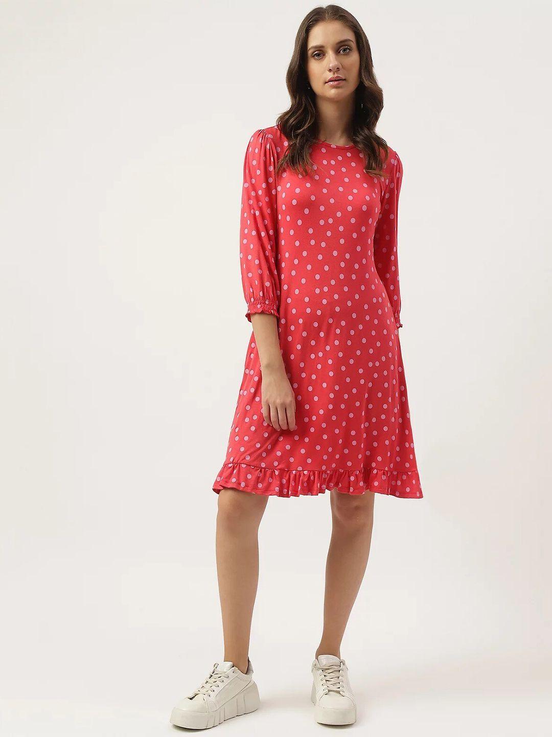 marks & spencer polka dot printed puff sleeves a-line dress