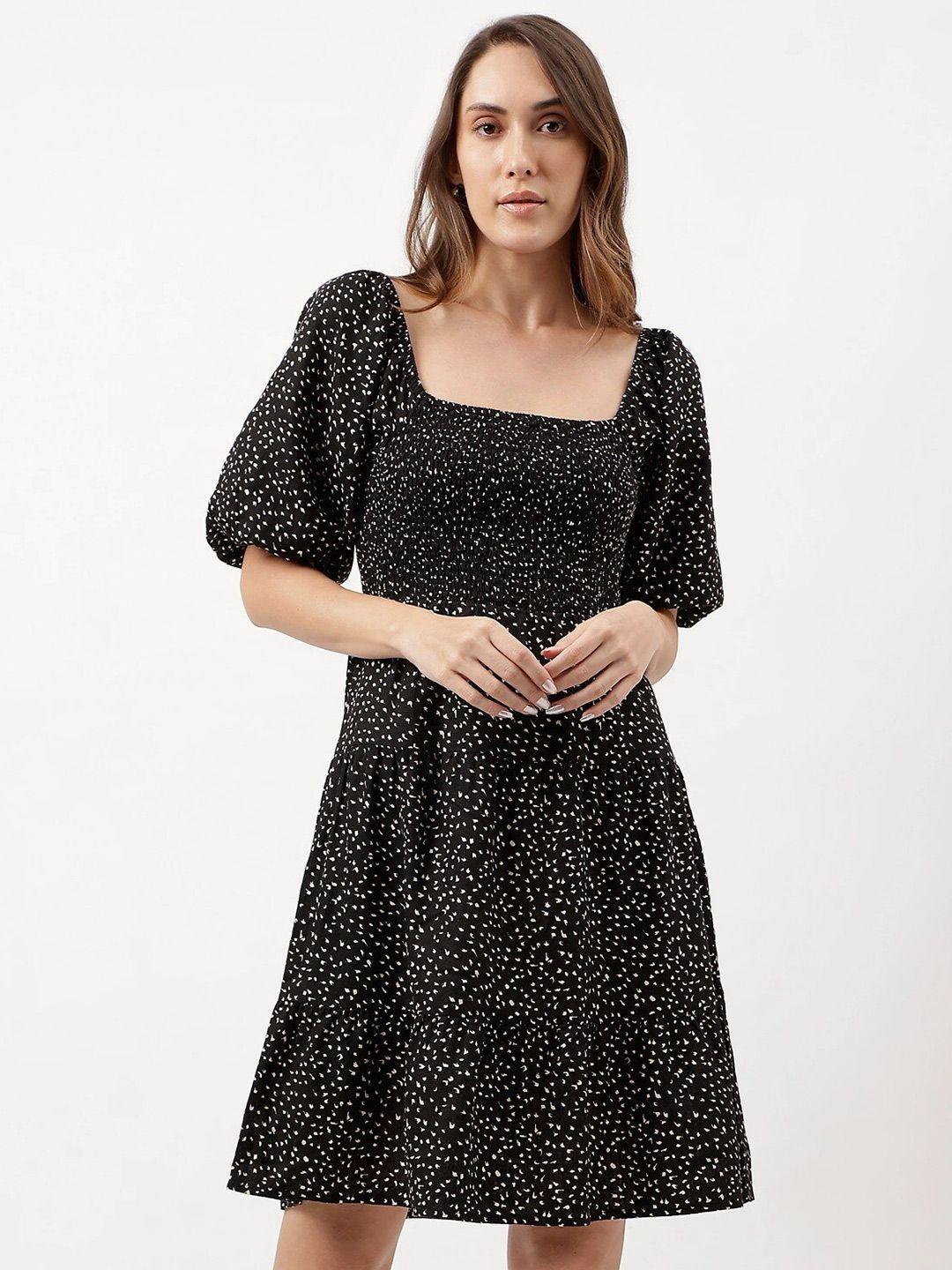 marks & spencer polka dot printed square neck smocked puff sleeves fit & flare dress