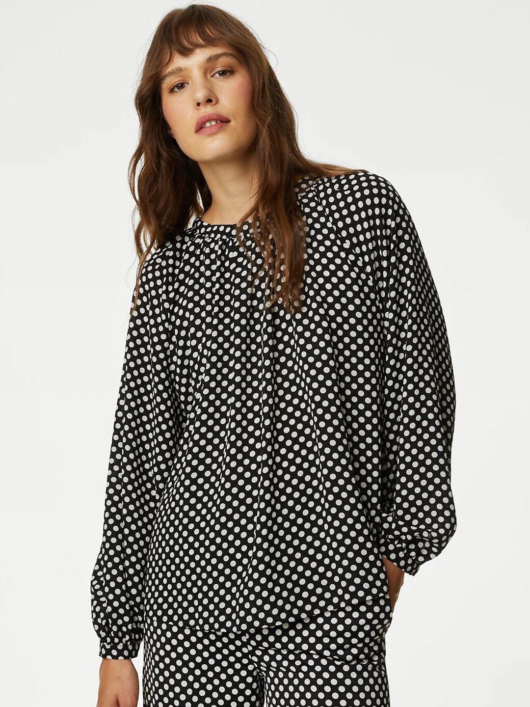 marks & spencer polka dots printed gathered or pleated top