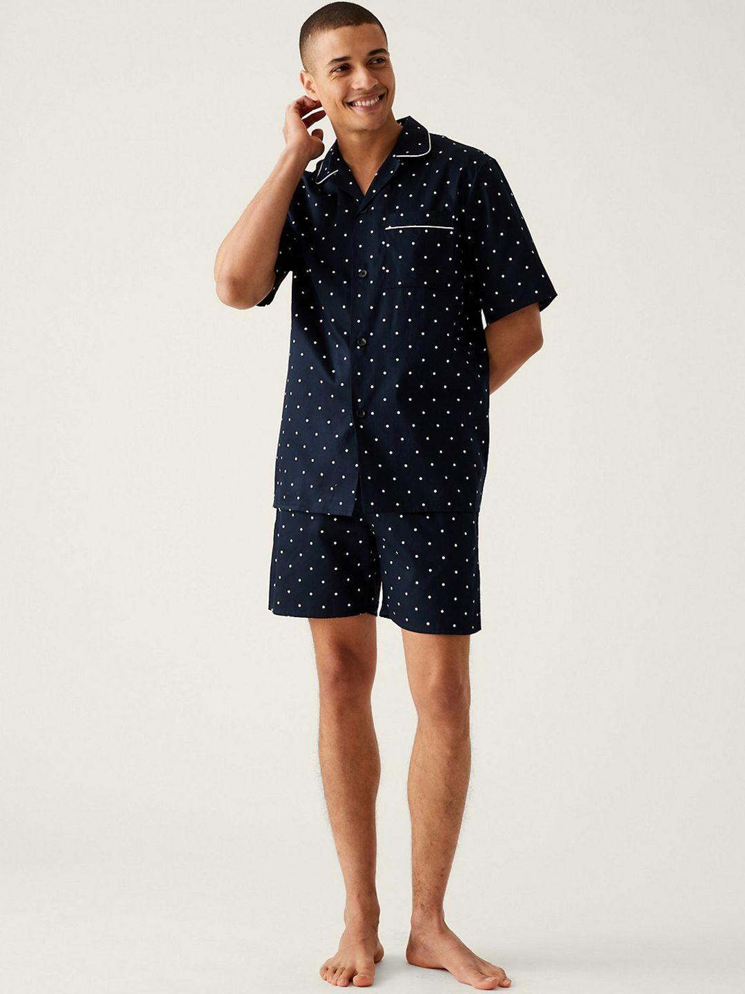 marks & spencer polka dots printed pure cotton night suit