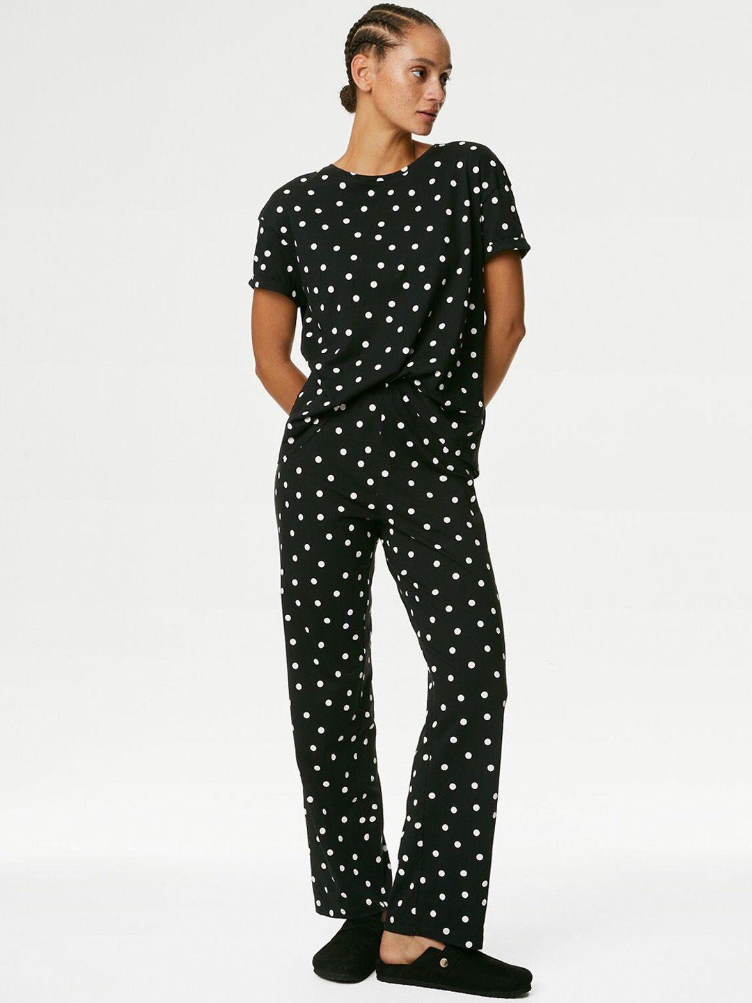 marks & spencer polka dots printed pure cotton night suit