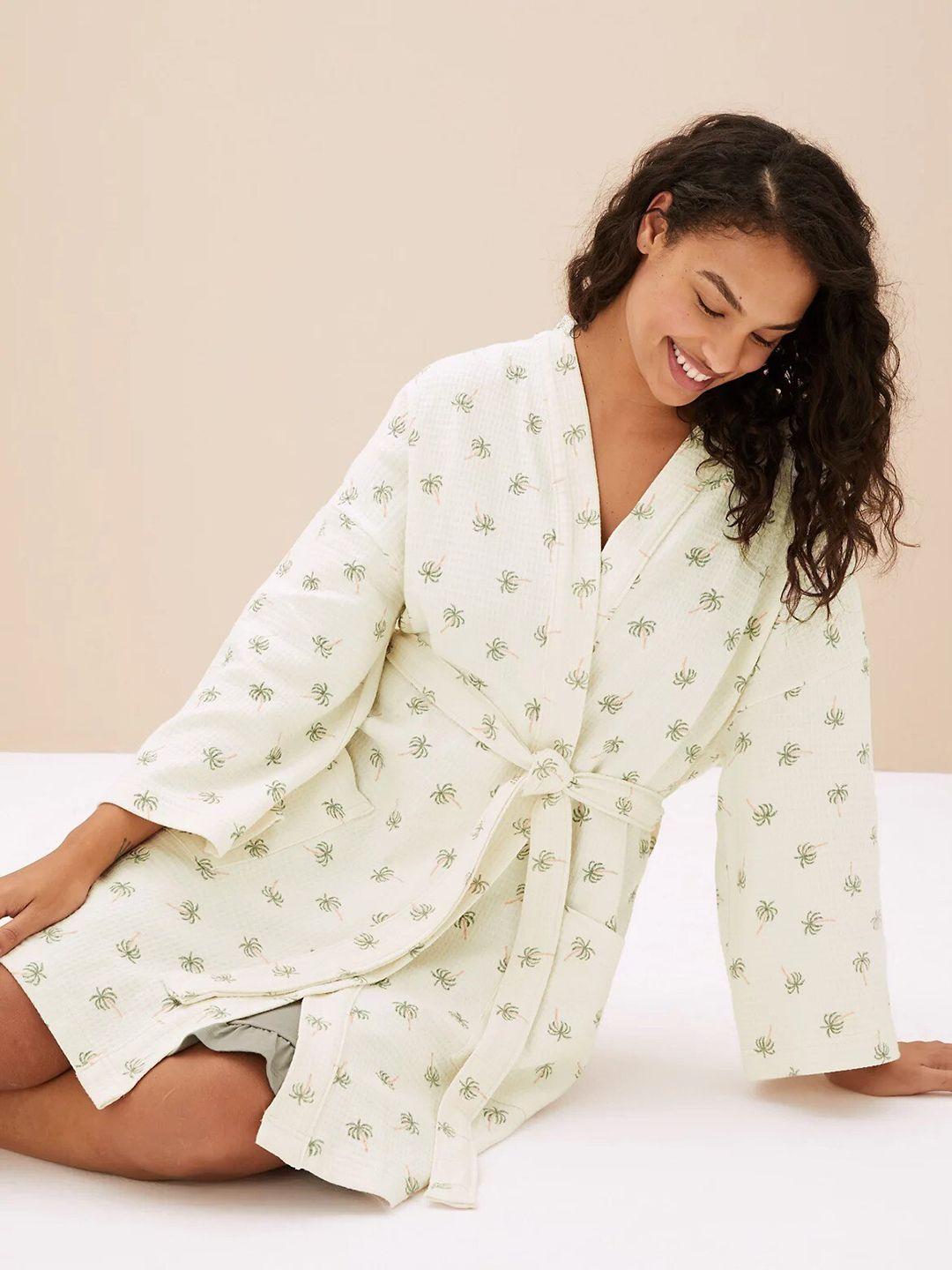 marks & spencer printed knee-length pure cotton wrap robe