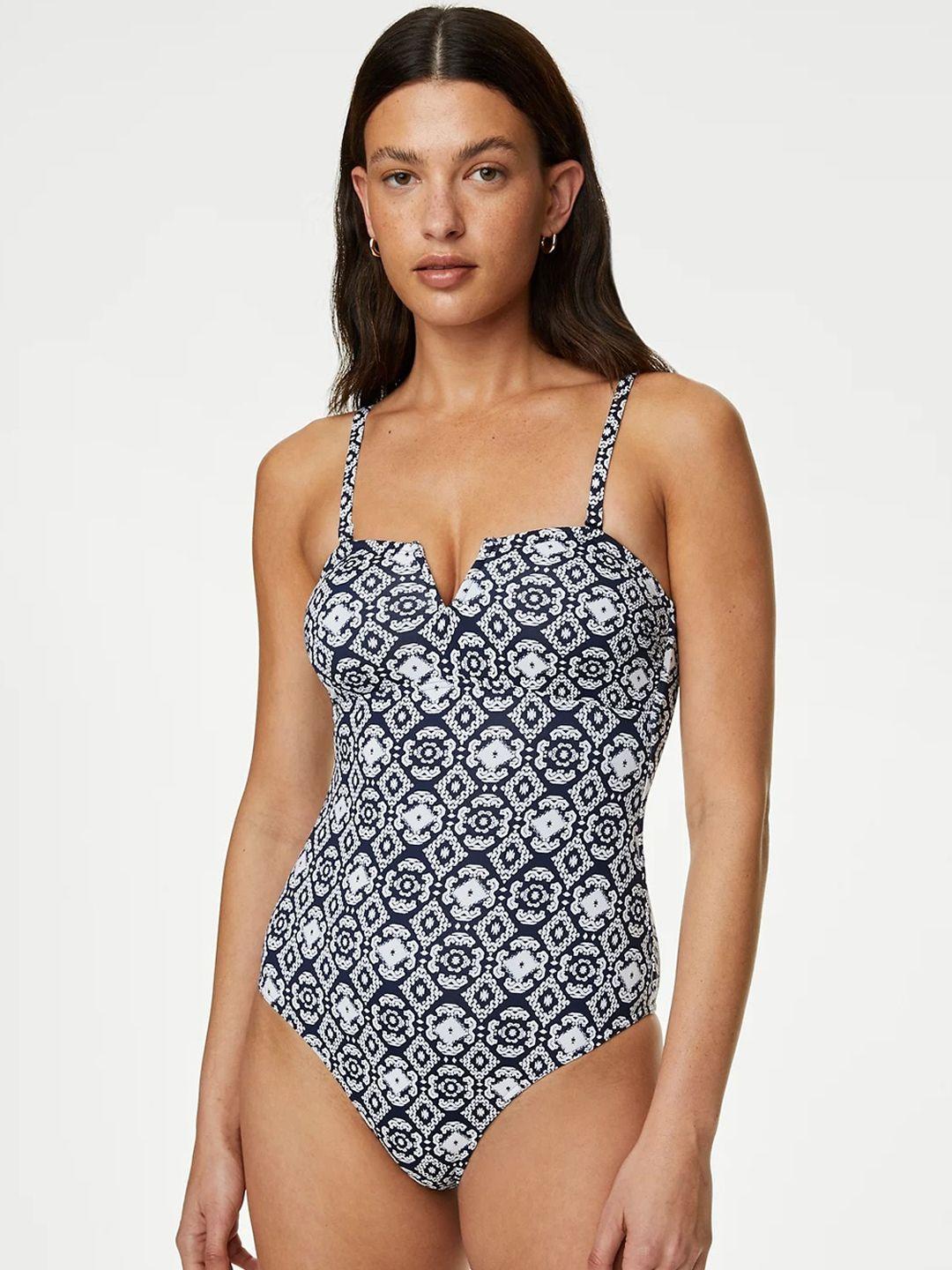 marks & spencer printed shoulder straps bodysuit swimwear