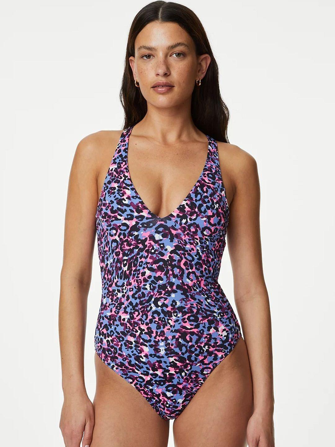 marks & spencer printed v-neck bodysuit swimwear