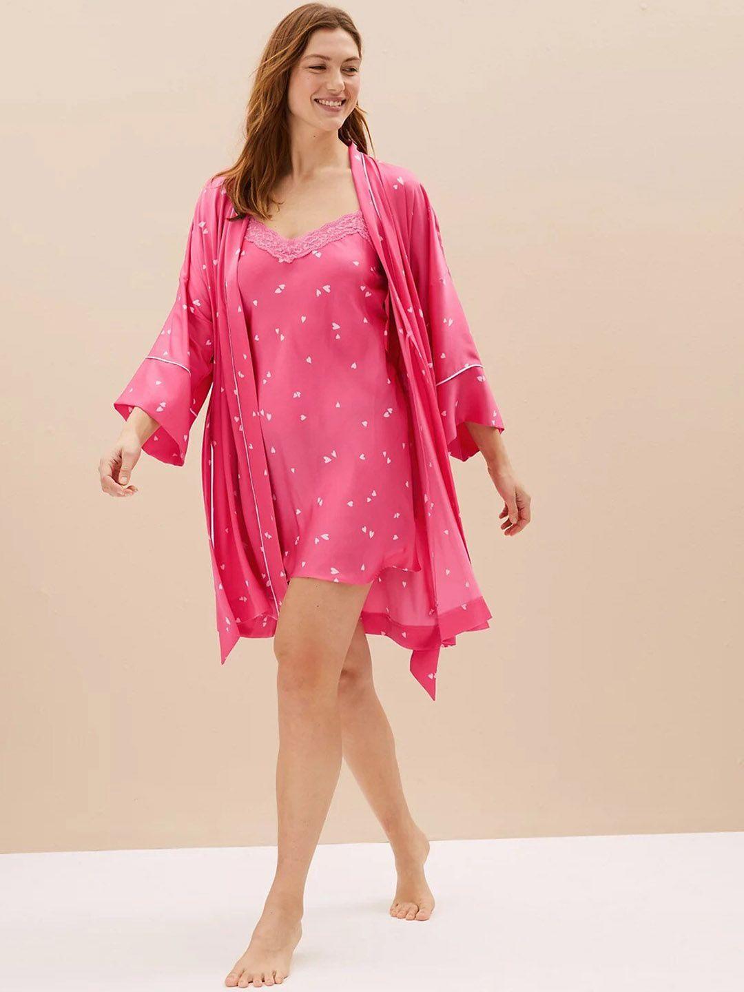 marks & spencer printed waist tie-up lounge robe