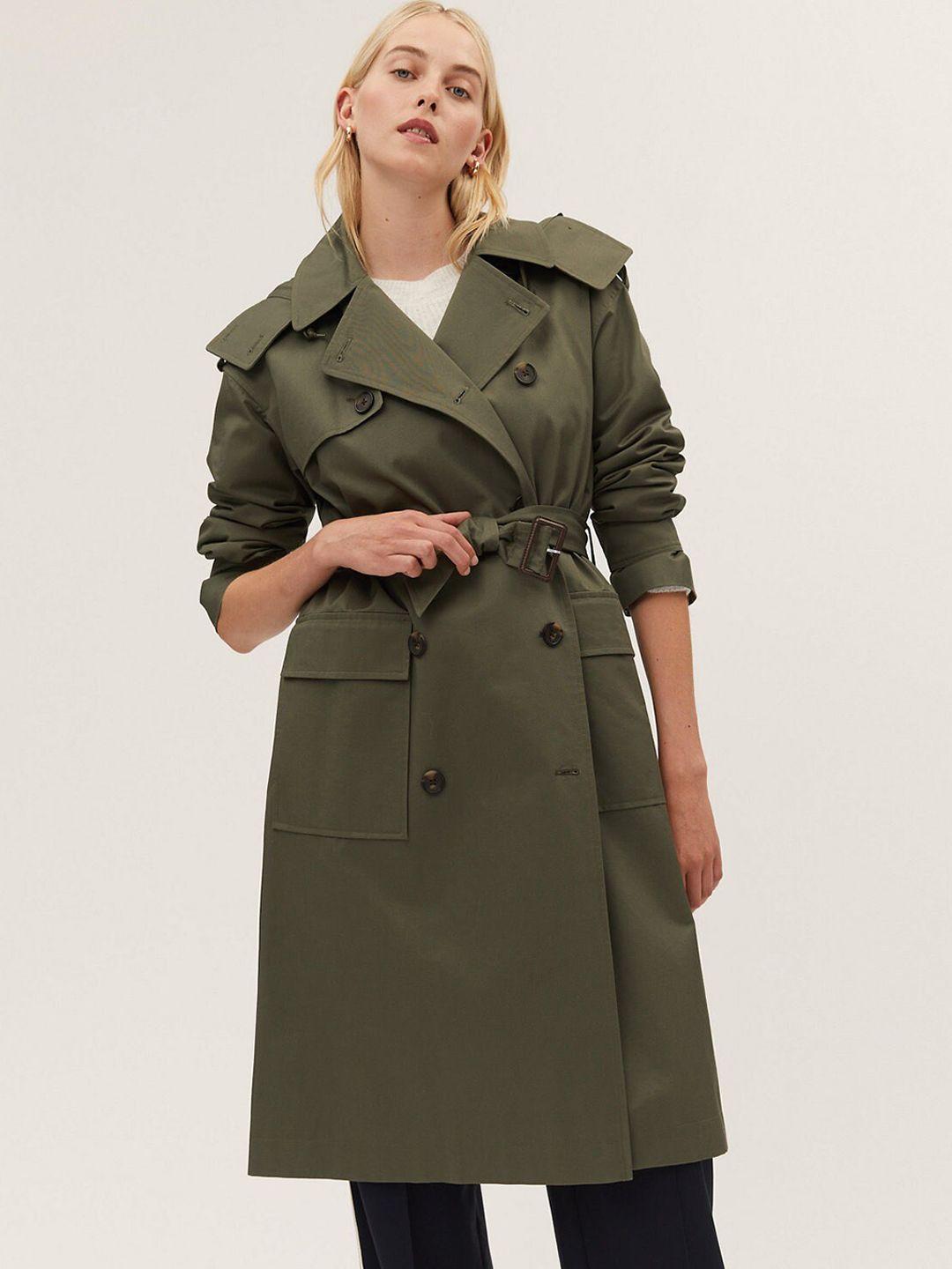 marks & spencer pure cotton hooded double-breasted trench coat