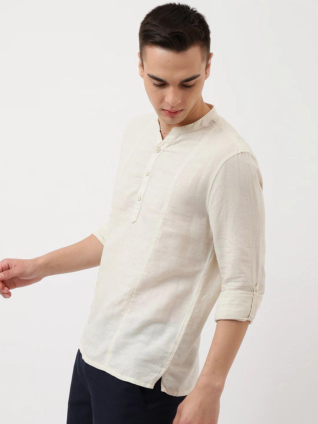 marks & spencer regular fit mandarin collar casual linen cotton shirt