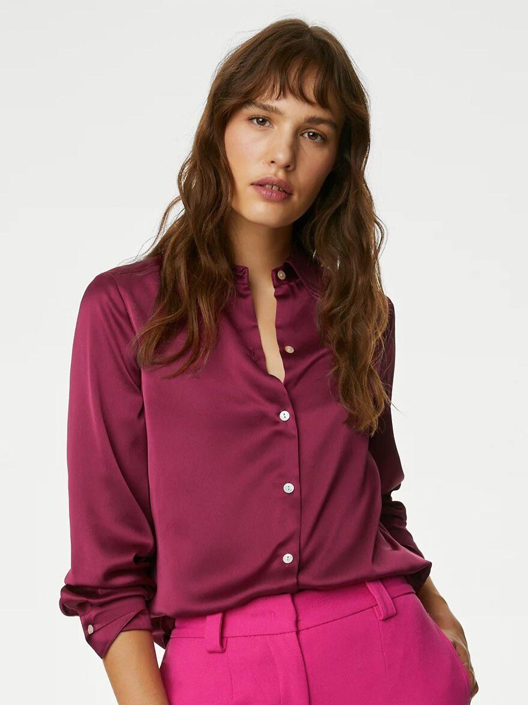 marks & spencer regular fit satin casual shirt