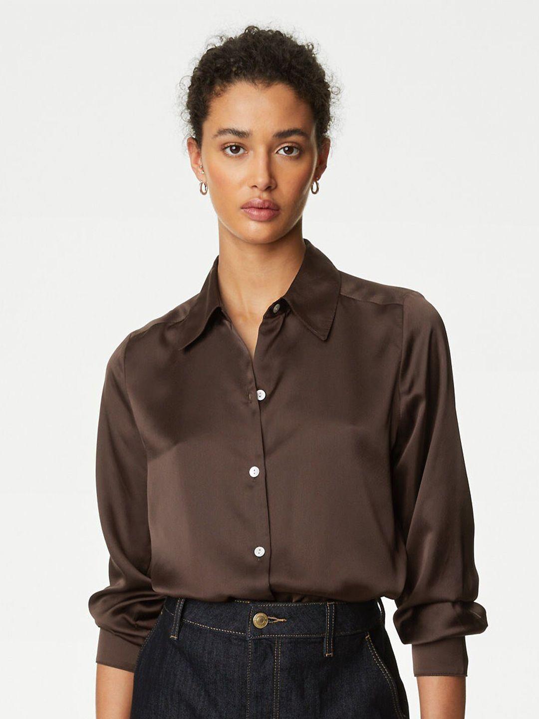 marks & spencer regular fit satin casual shirt