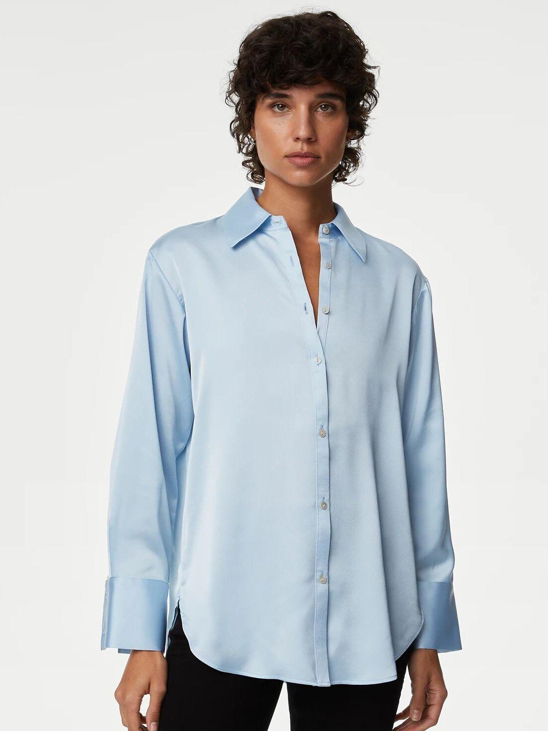 marks & spencer regular fit satin casual shirt