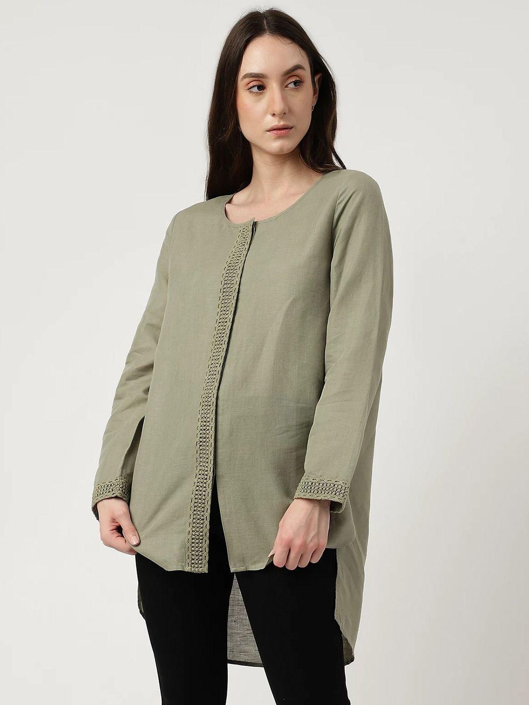 marks & spencer round neck linen high-low top