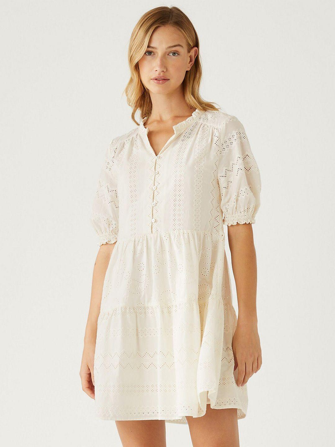 marks & spencer self design tiered gathered detail pure cotton fit & flare dress