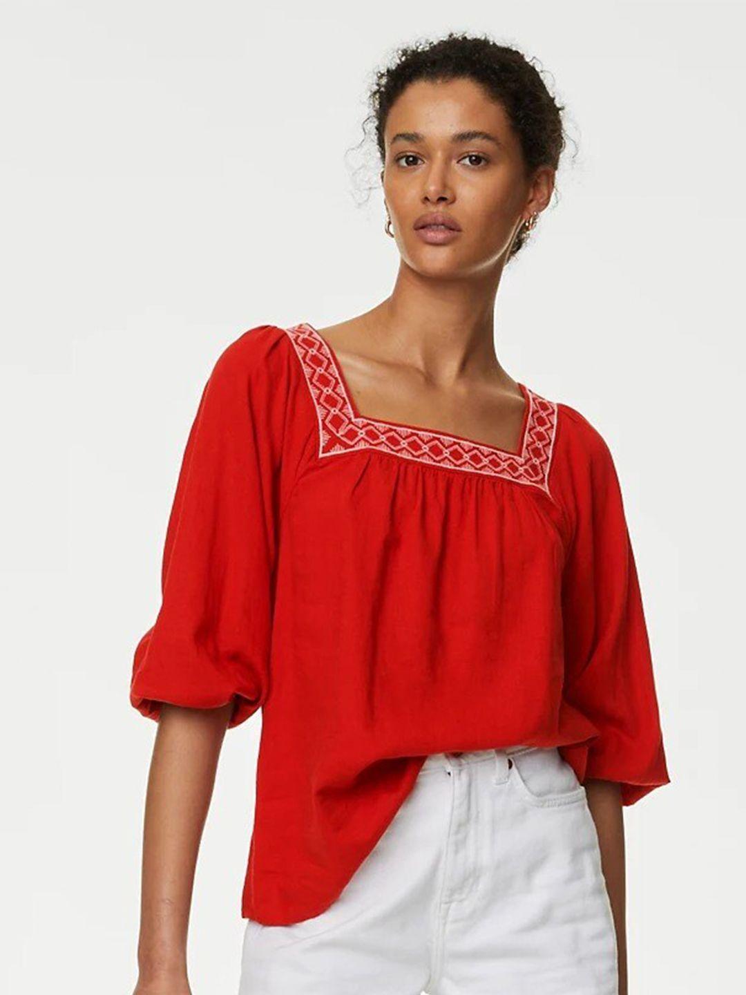 marks & spencer square neck puff sleeves gathered top