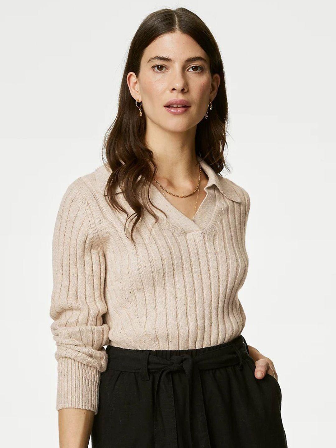 marks & spencer striped lapel collar pullover