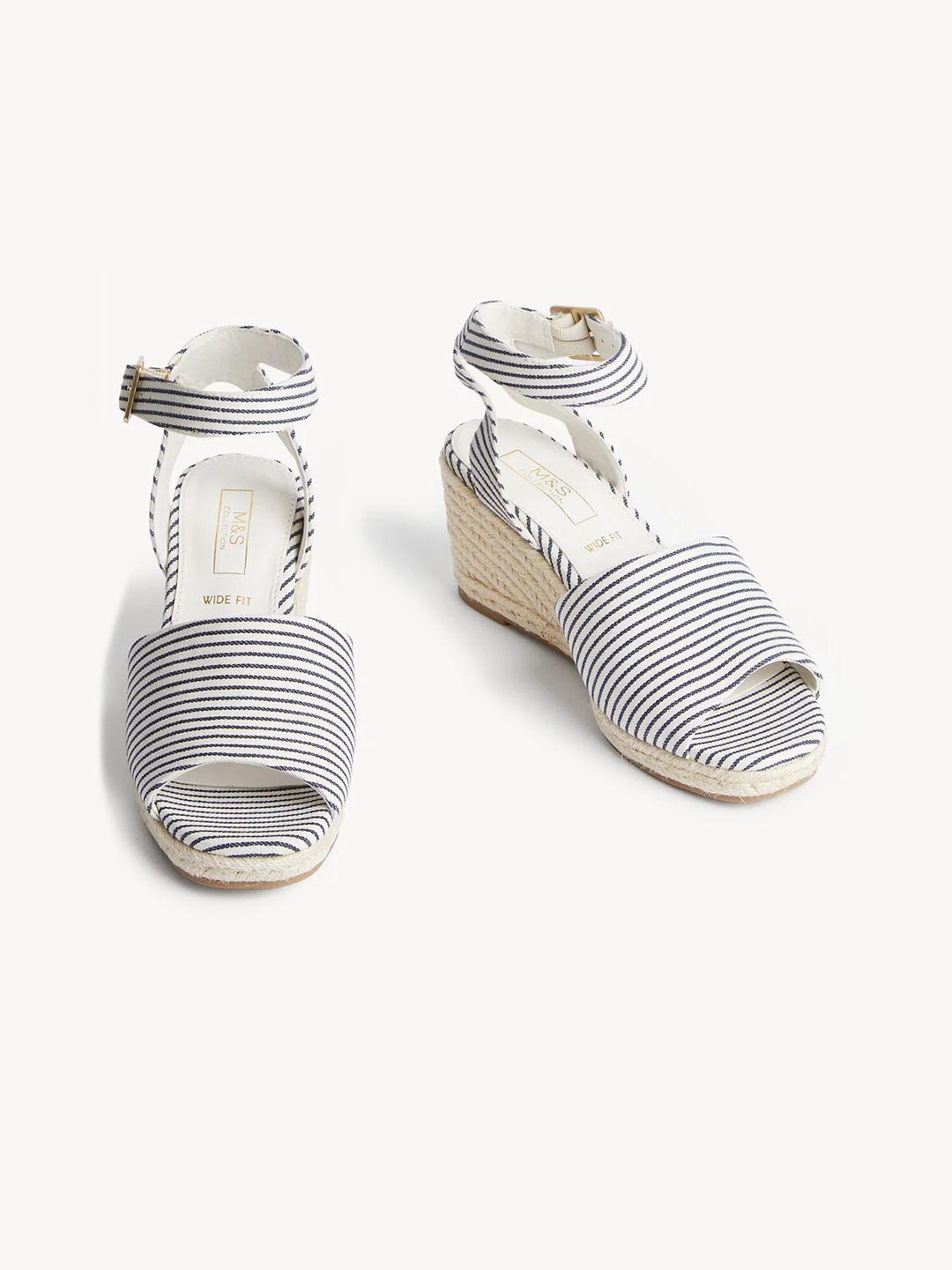 marks & spencer striped open toe wedges with ankle loop