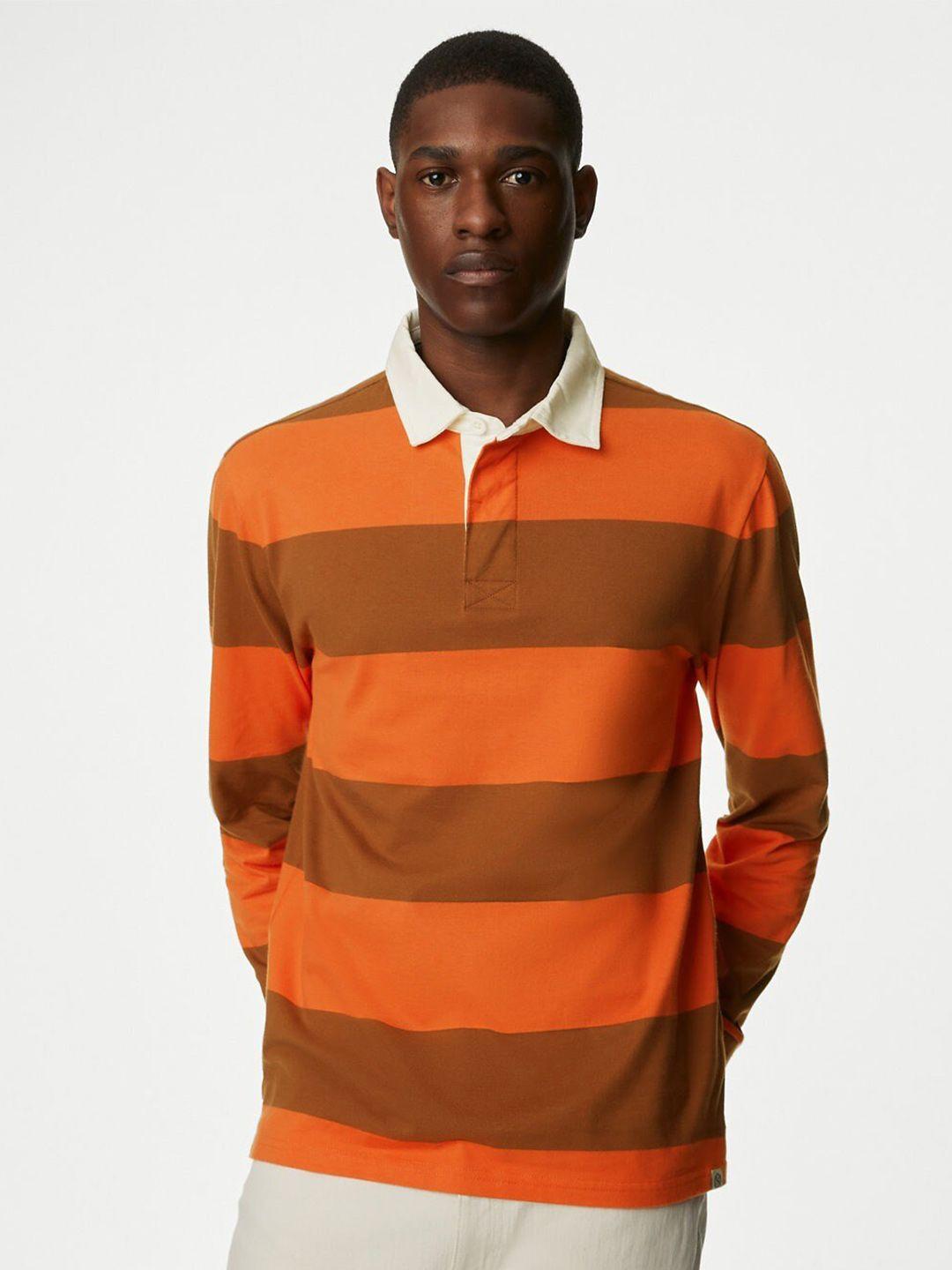 marks & spencer striped polo collar pure cotton casual t-shirt