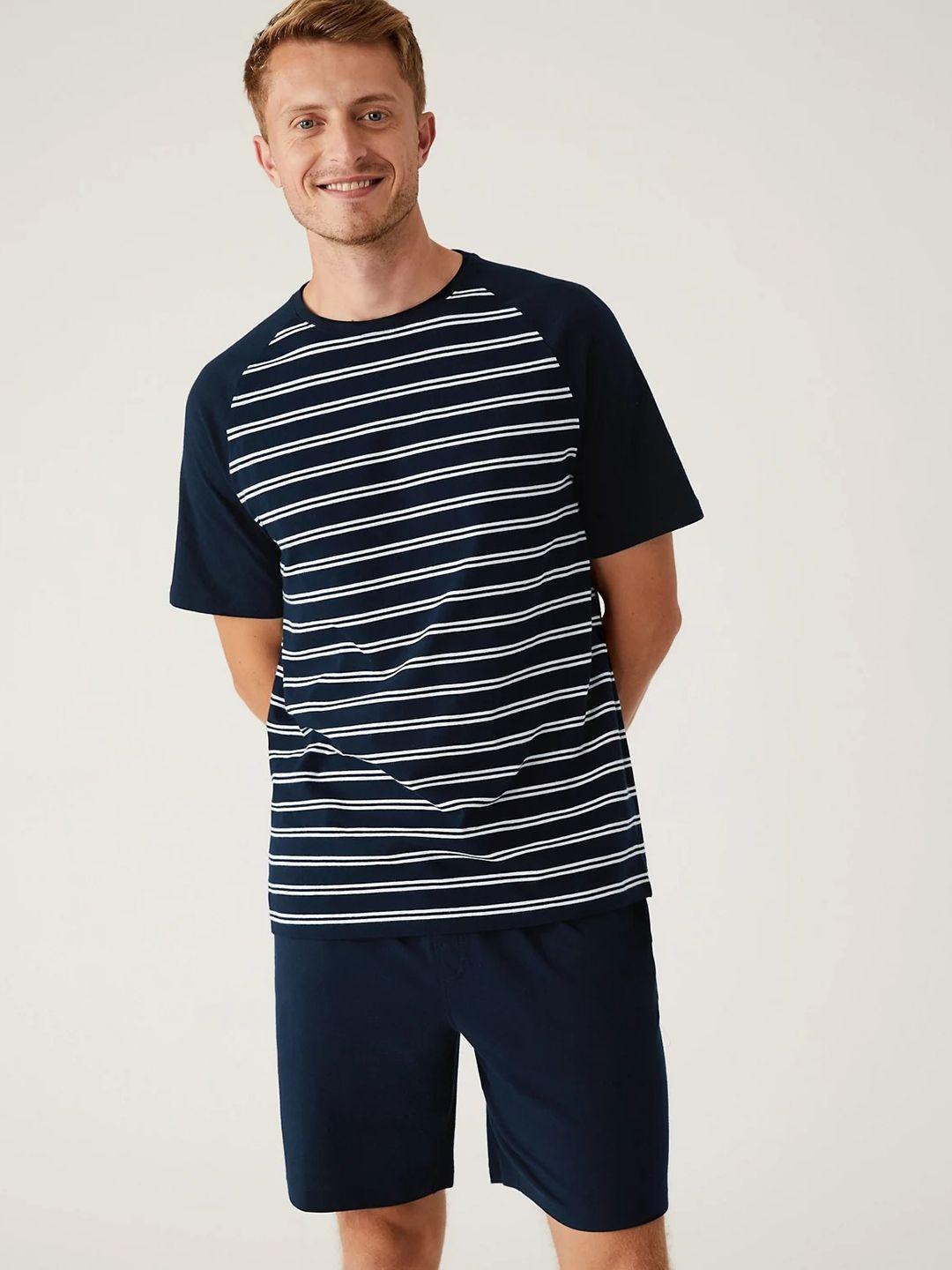 marks & spencer striped pure cotton night suit