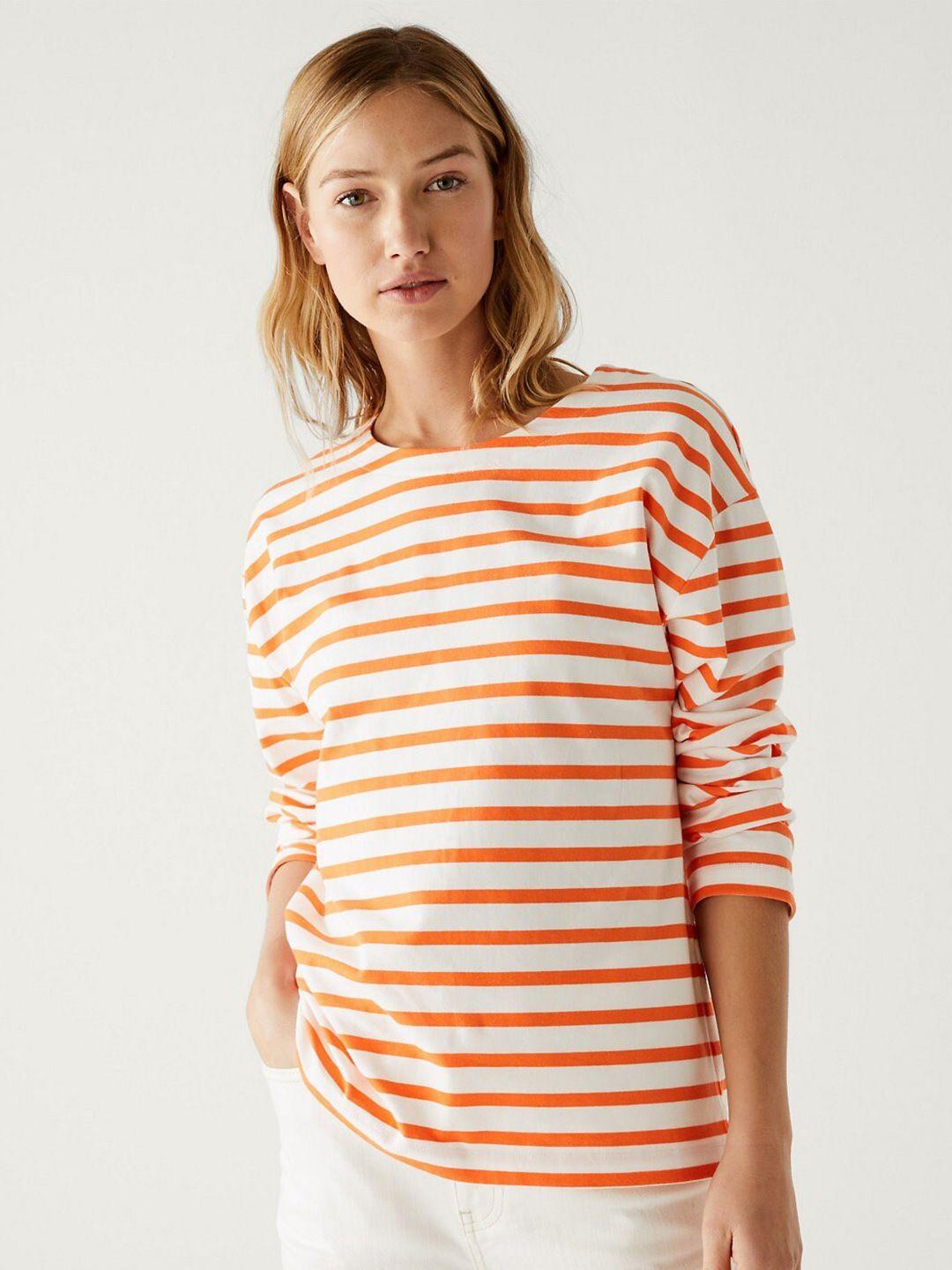 marks & spencer striped round neck long sleeves cotton top