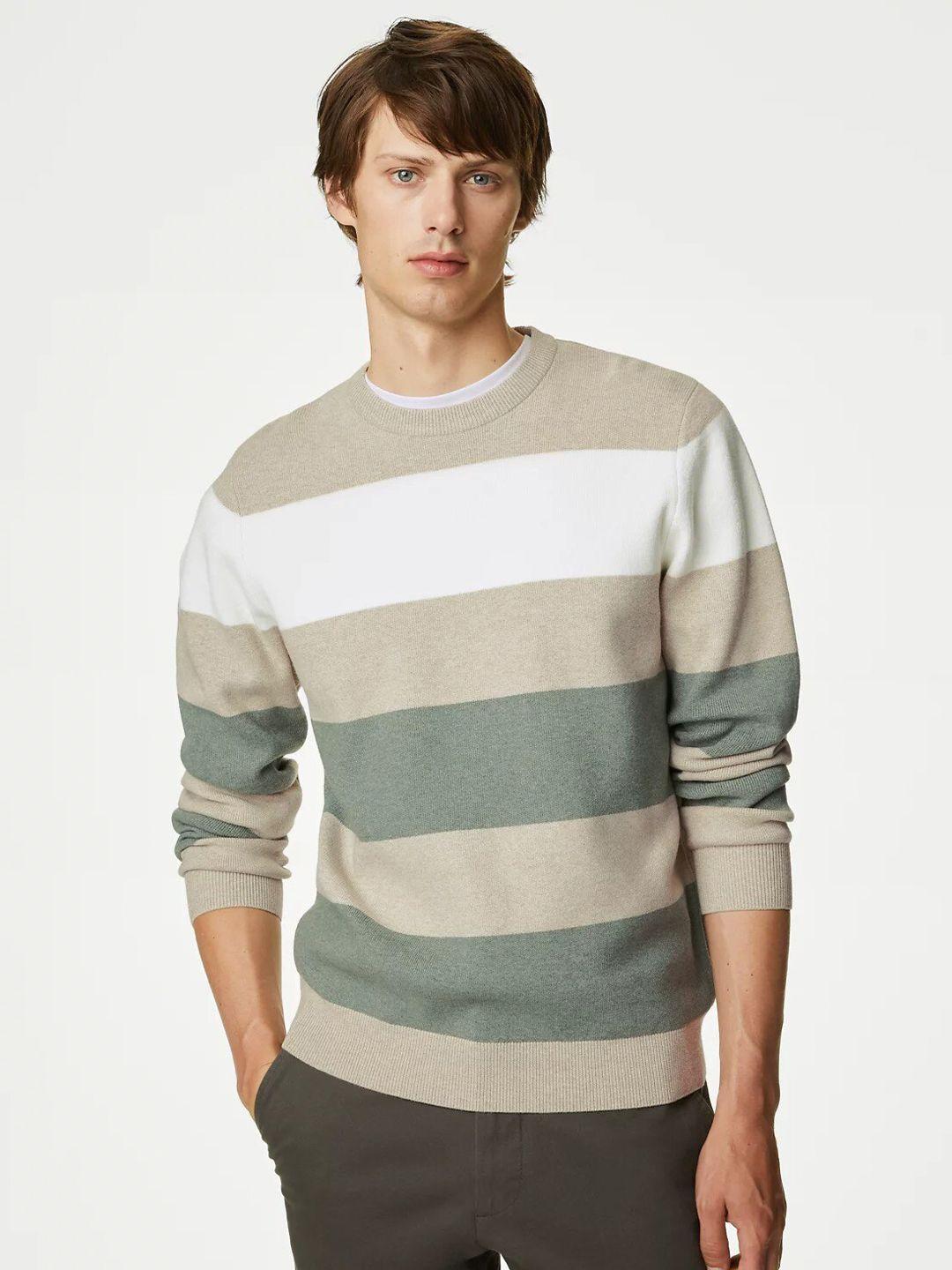 marks & spencer striped round neck pullover sweater