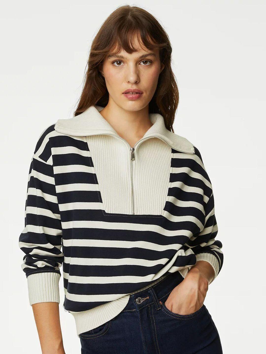 marks & spencer striped spread collar long sleeves pullover sweatshirt