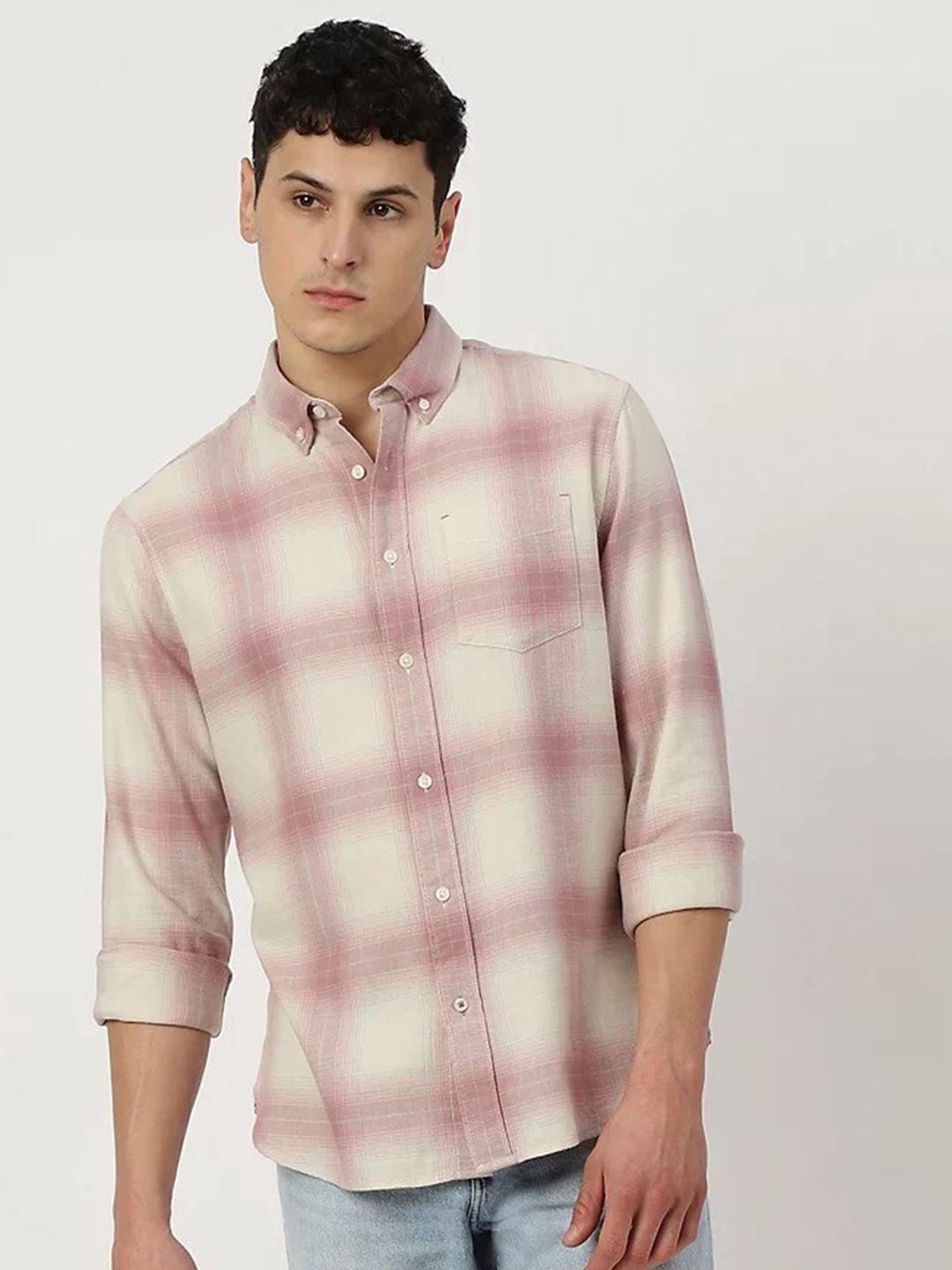 marks & spencer tartan checked button-down collar pure cotton casual shirt
