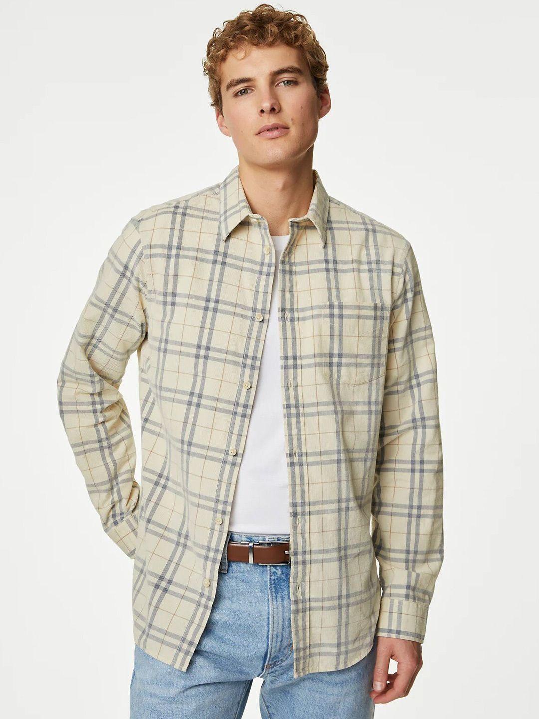 marks & spencer tartan checked casual pure cotton shirt