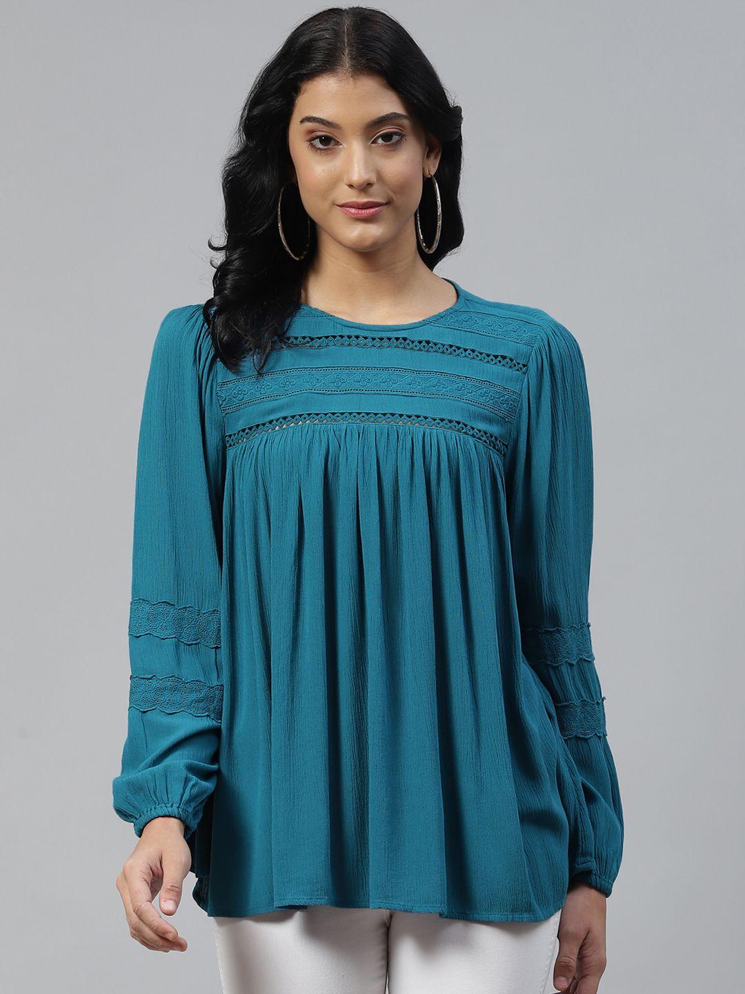 marks & spencer teal blue solid a-line top