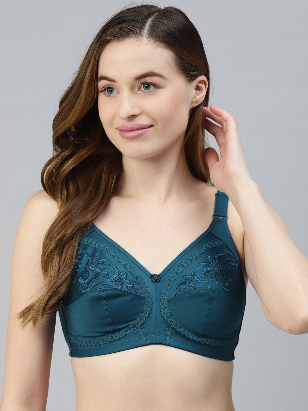 marks & spencer teal green floral embroidered bra-underwired non-padded