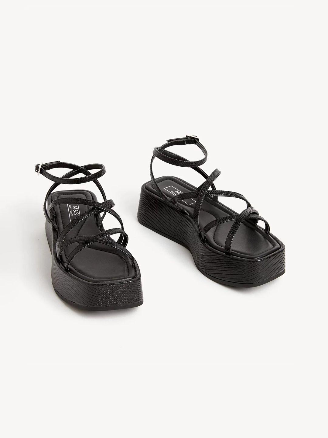 marks & spencer textured strappy flatform heels