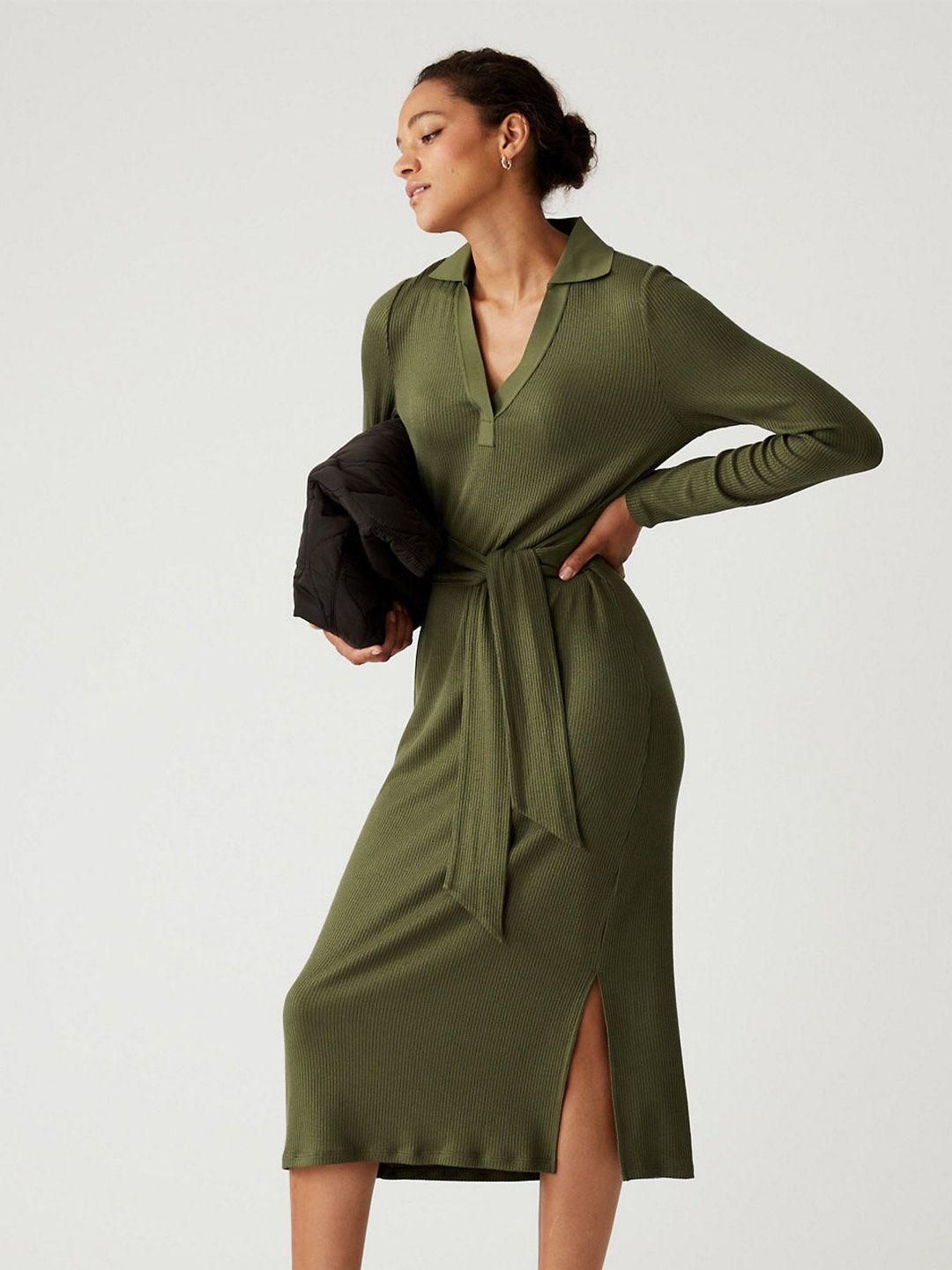 marks & spencer tie-ups a-line midi dress