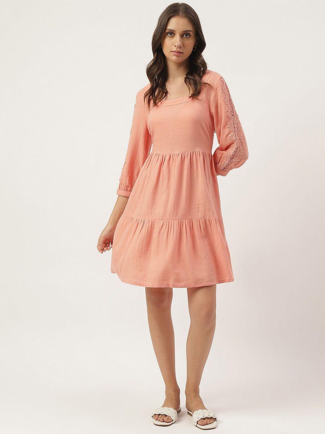 marks & spencer tiered lace-up puff sleeves fit & flare dress