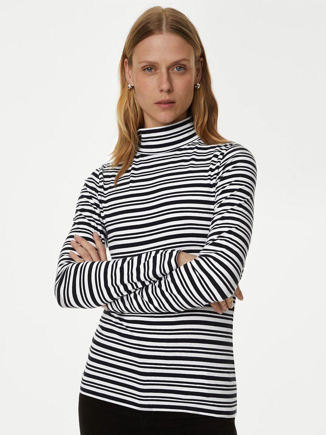marks & spencer turtle neck striped cotton top