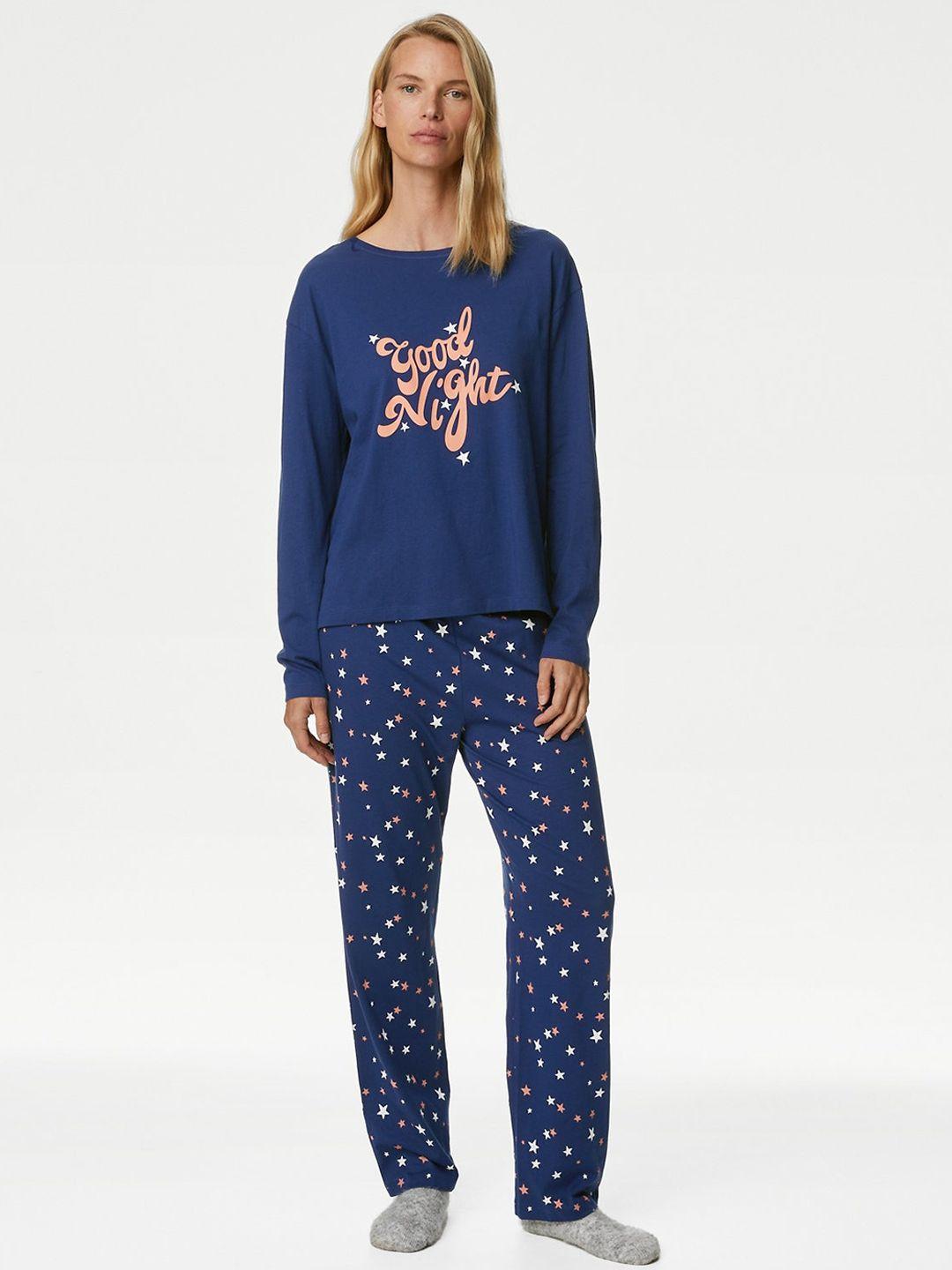 marks & spencer typography printed night suit