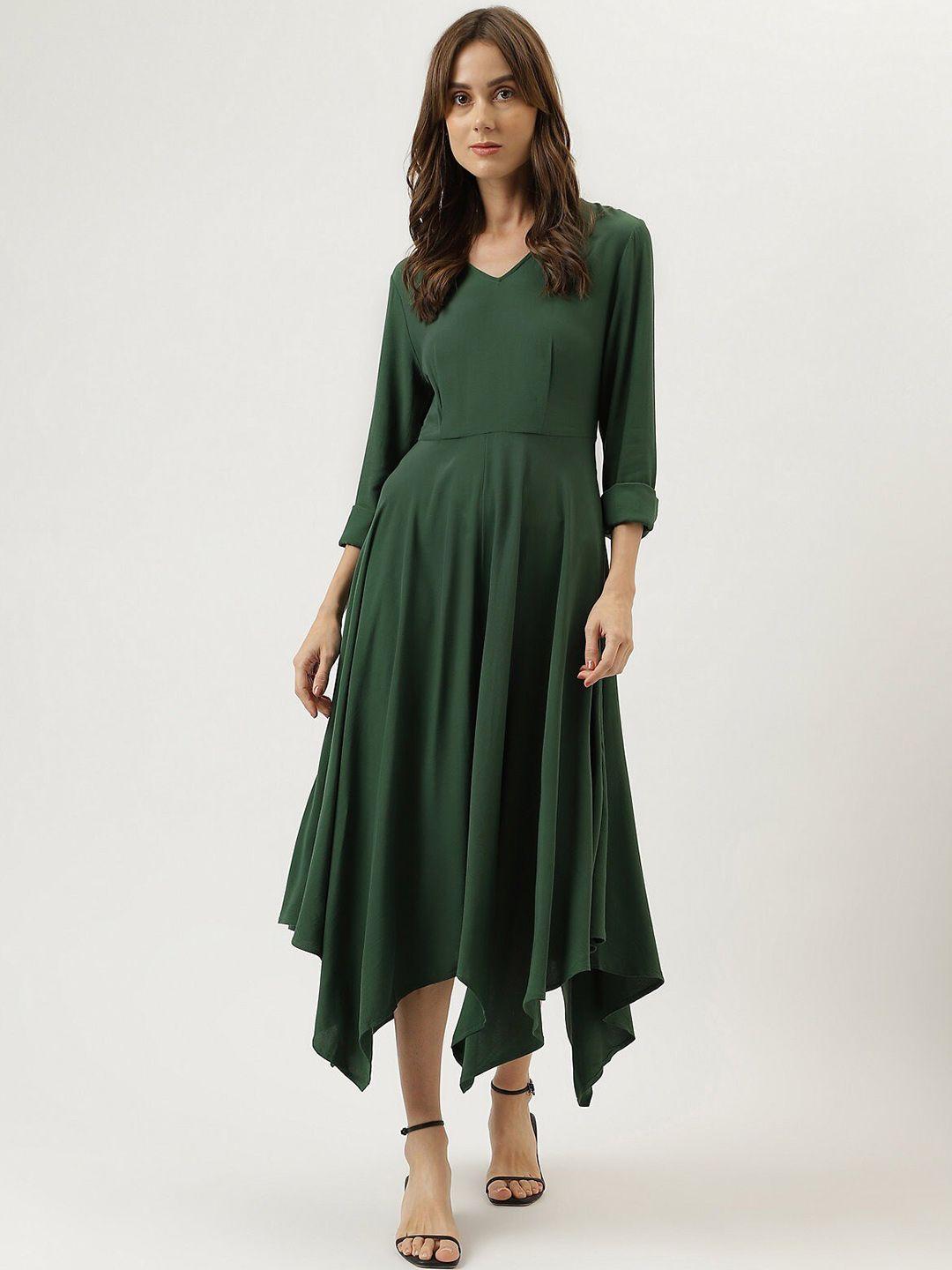 marks & spencer v-neck cuffed sleeves asymmetric midi fit & flare dress