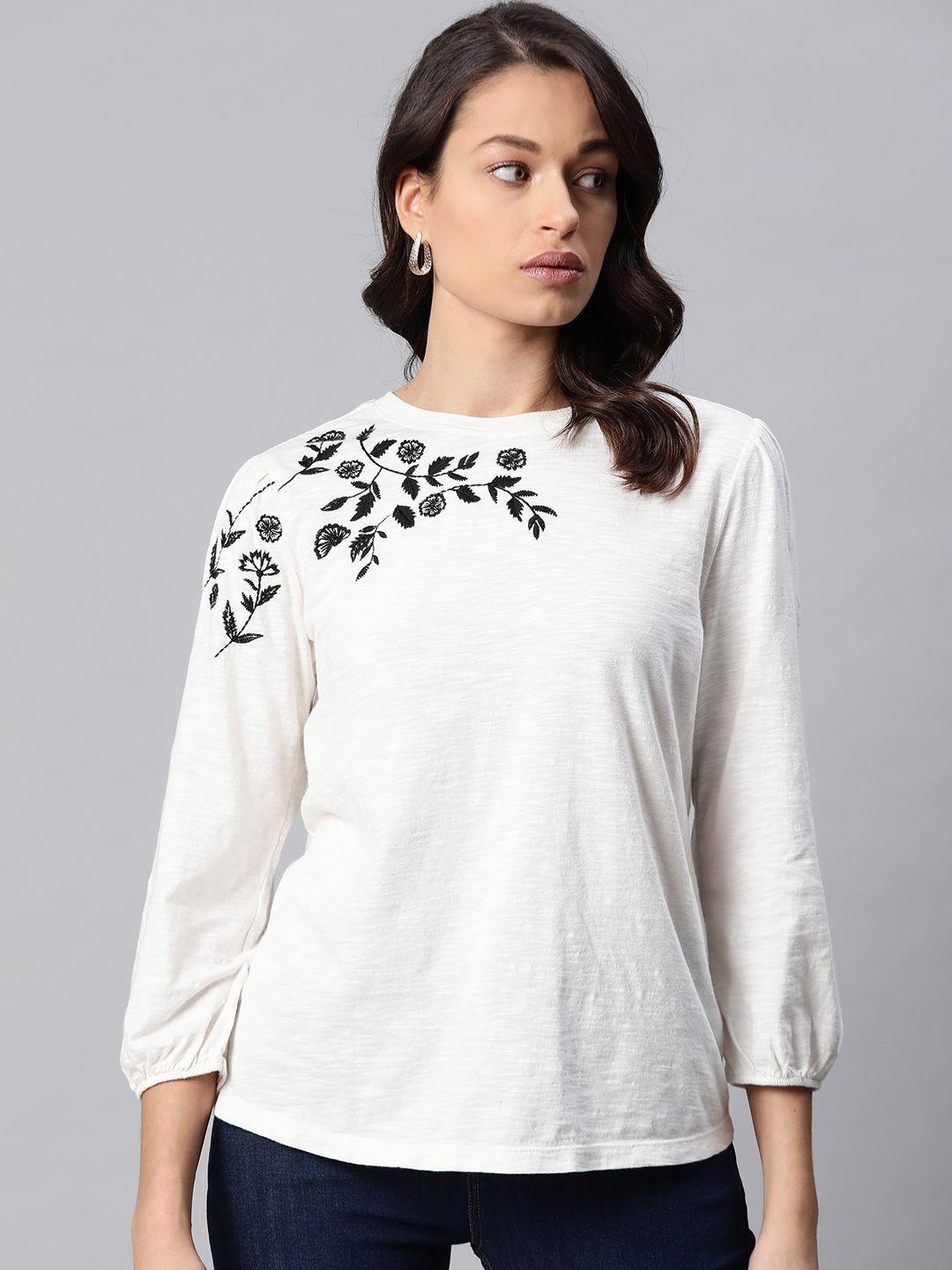 marks & spencer white floral embroidered regular top