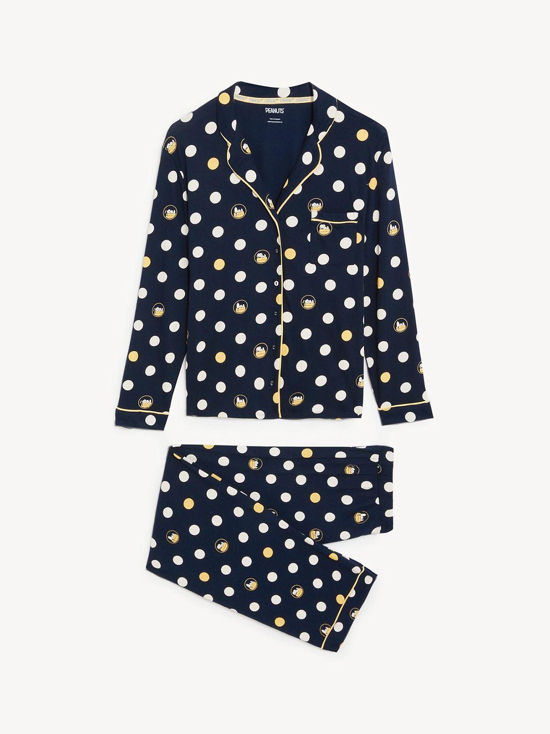 marks & spencer women 2 pieces polka dots printed night suit