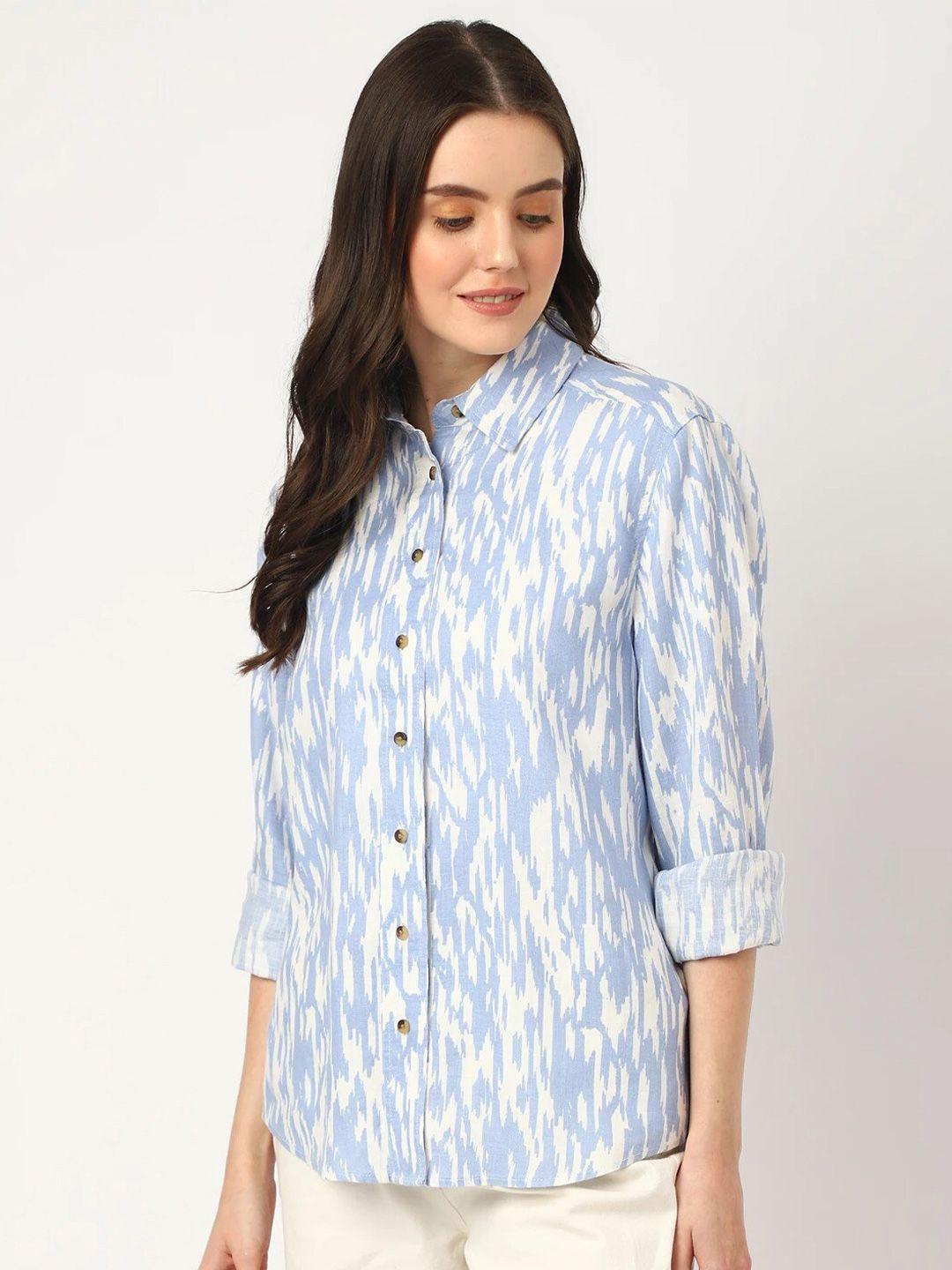 marks & spencer women abstract printed casual linen shirt