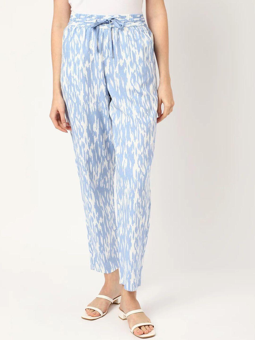 marks & spencer women abstract printed high-rise linen trousers