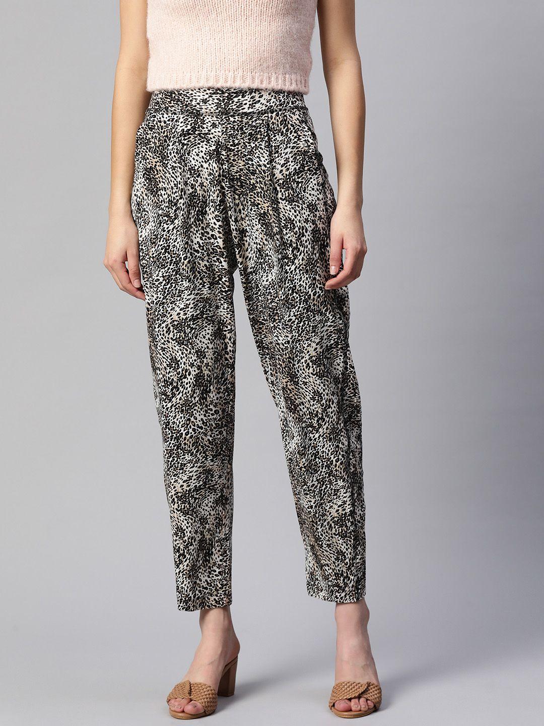 marks & spencer women animal printed high-rise jersey pleated trousers