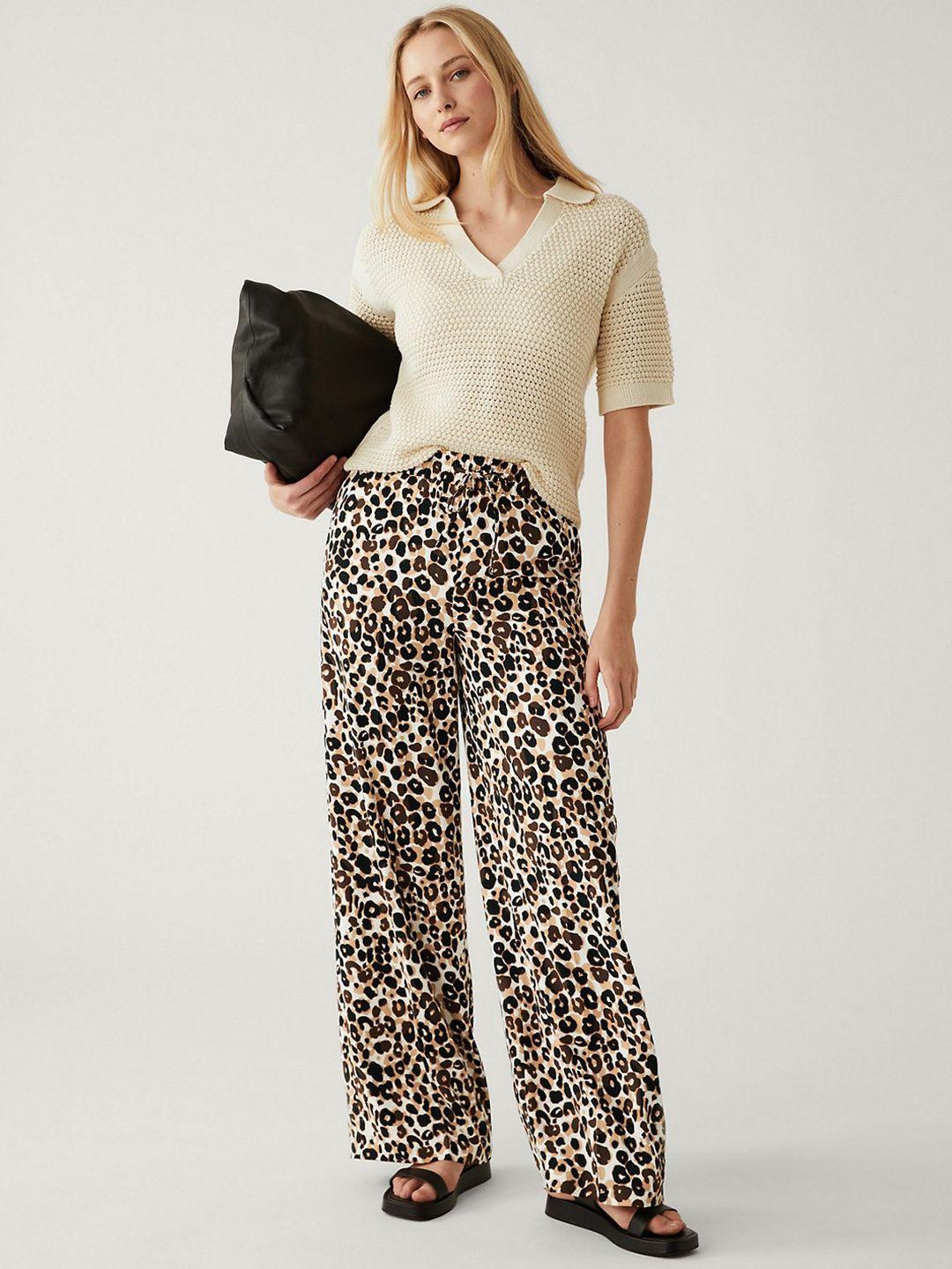 marks & spencer women animal printed high-rise parallel trousers