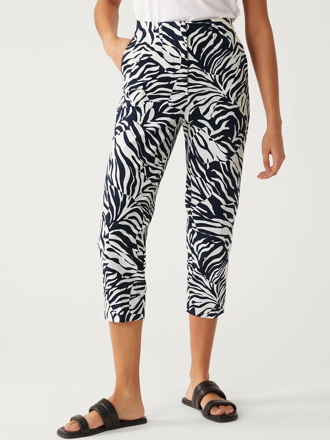 marks & spencer women animal printed slim fit high-rise cotton cropped trousers