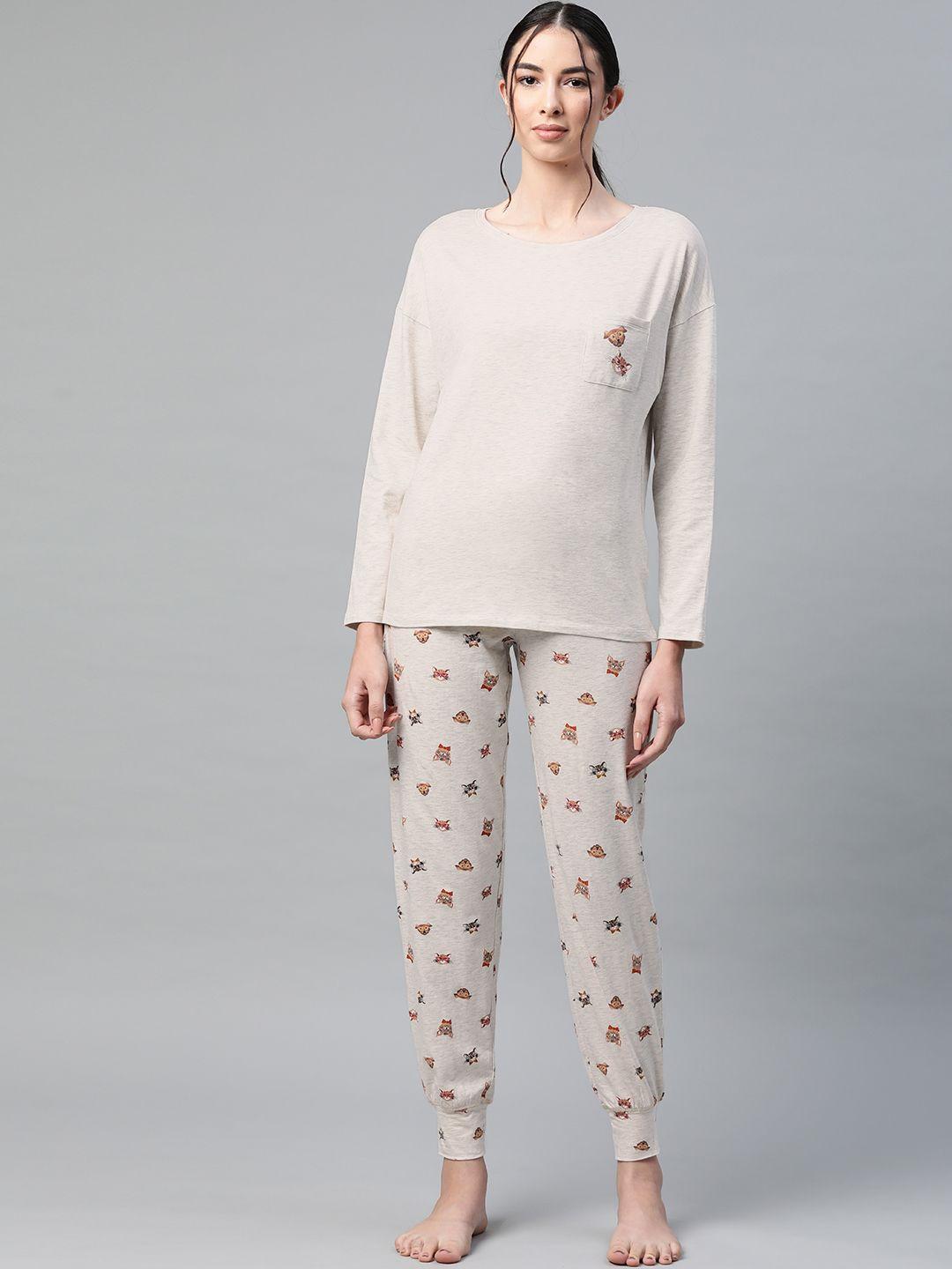 marks & spencer women beige printed track pants