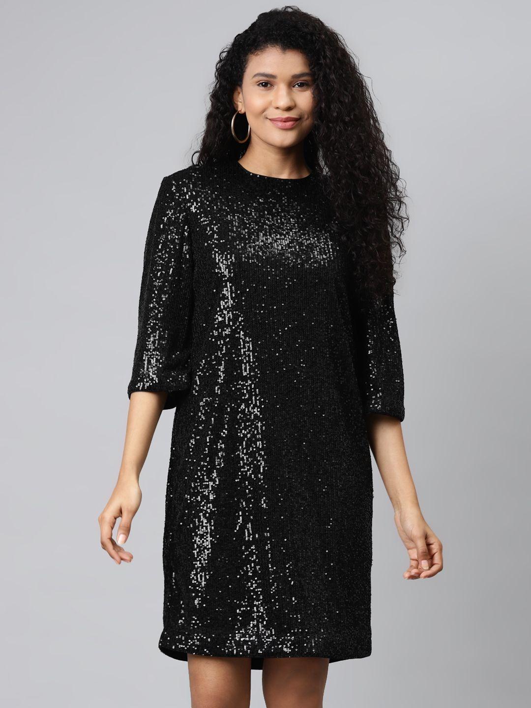 marks & spencer women black embellished shift dress