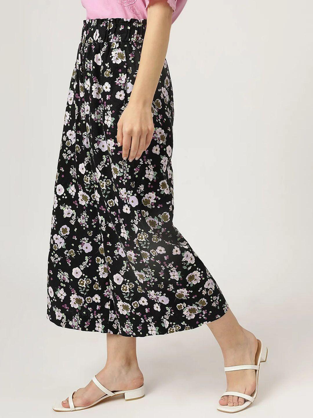 marks & spencer women black floral printed high-rise trousers